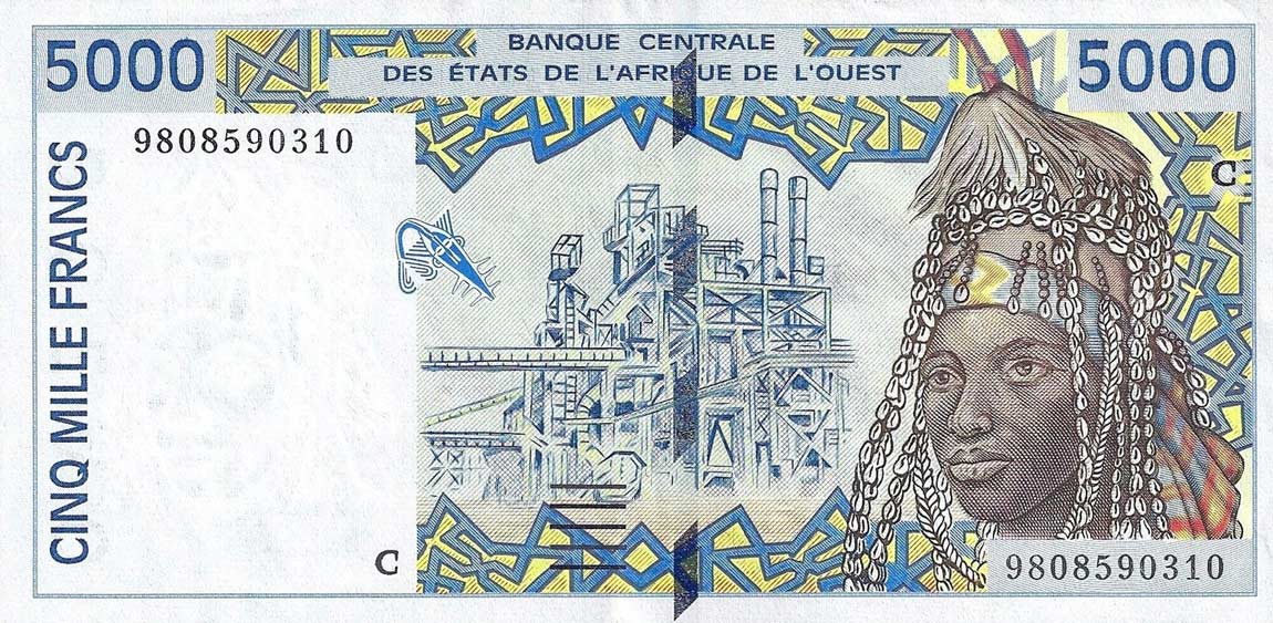 Front of West African States p313Cg: 5000 Francs from 1998