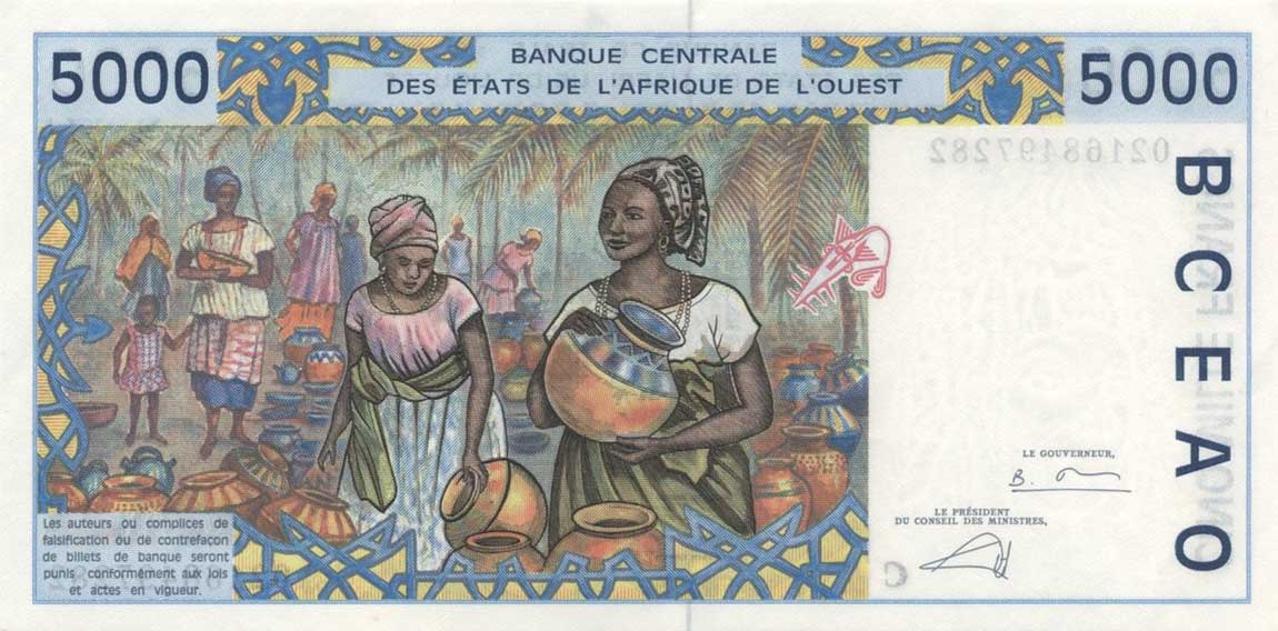 Back of West African States p313Cl: 5000 Francs from 2002