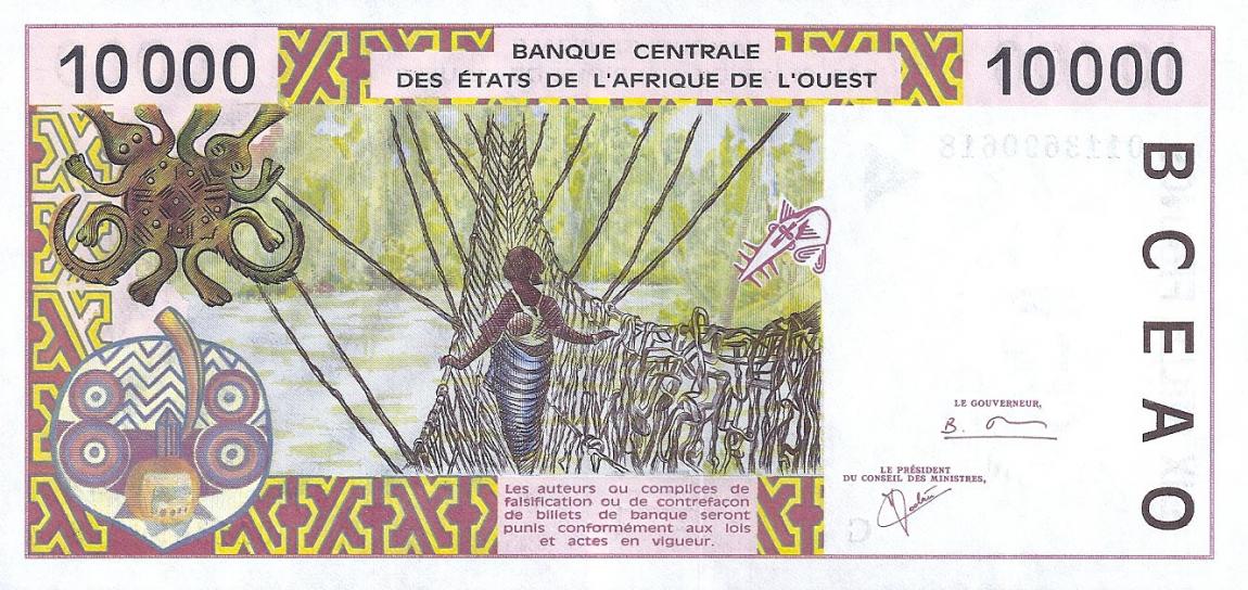 Back of West African States p314Cj: 10000 Francs from 2001