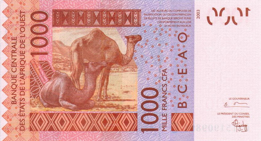 Back of West African States p315Ca: 1000 Francs from 2003