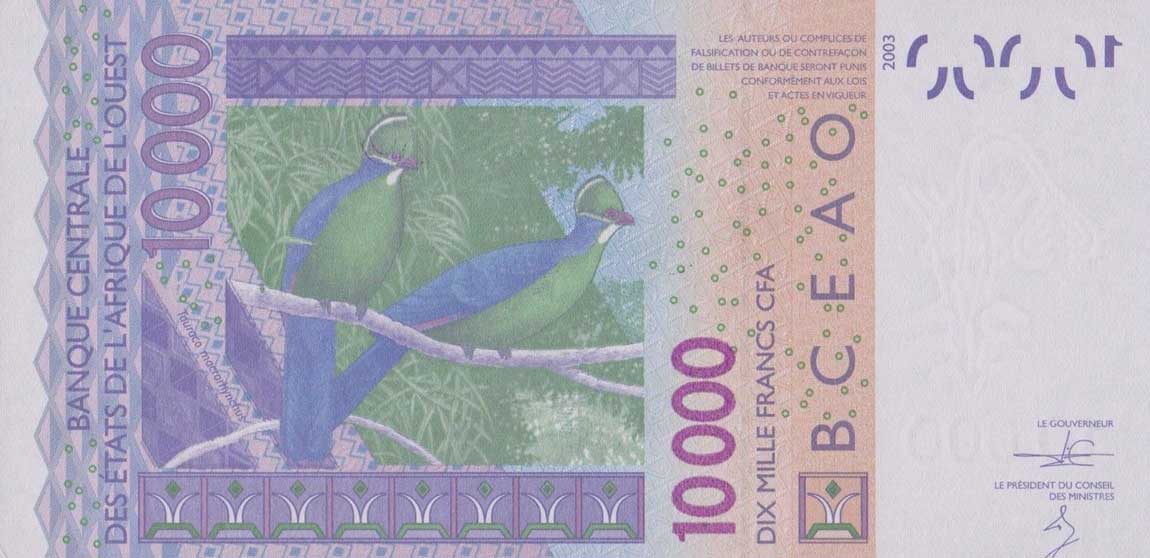 Back of West African States p318Cm: 10000 Francs from 2013