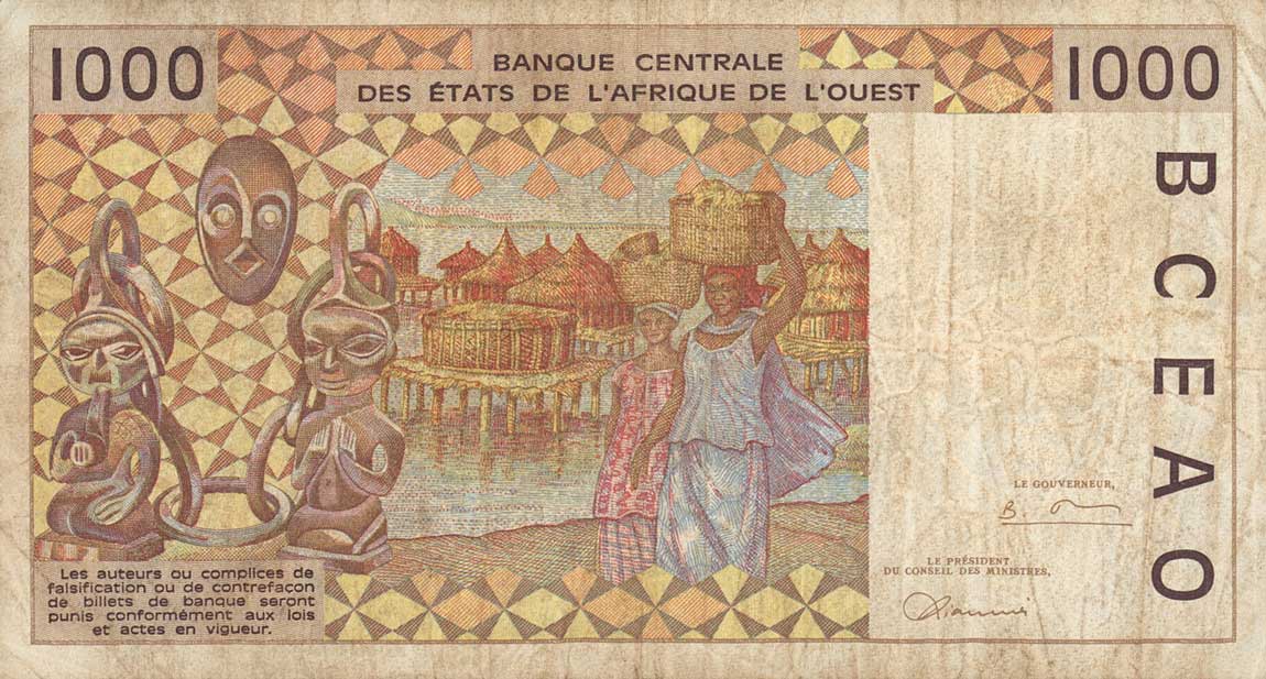 Back of West African States p411Df: 1000 Francs from 1996
