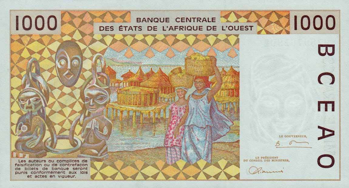 Back of West African States p411Dg: 1000 Francs from 1997