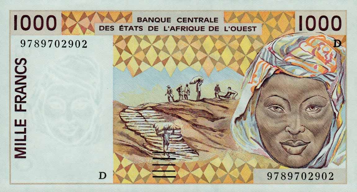 Front of West African States p411Dg: 1000 Francs from 1997