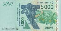 Gallery image for West African States p417Da: 5000 Francs