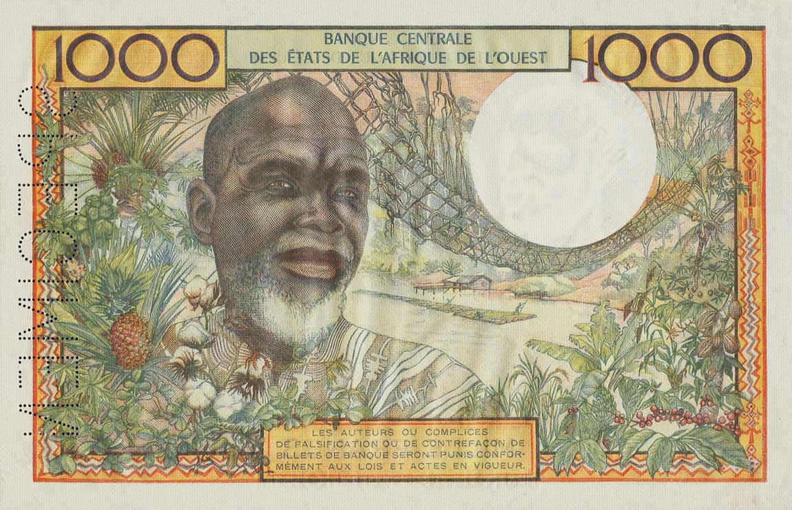 Back of West African States p4s: 1000 Francs from 1959