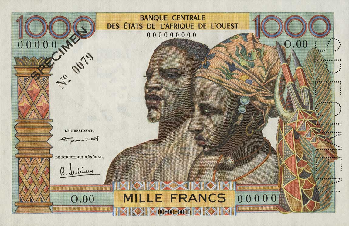 Front of West African States p4s: 1000 Francs from 1959