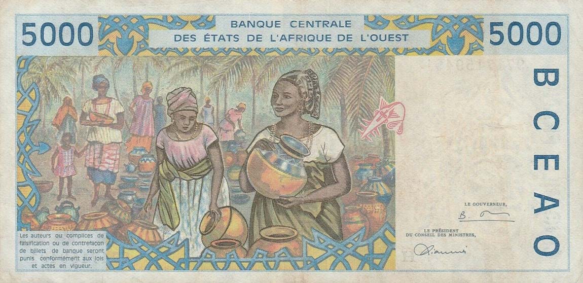 Back of West African States p603He: 1000 Francs from 1965