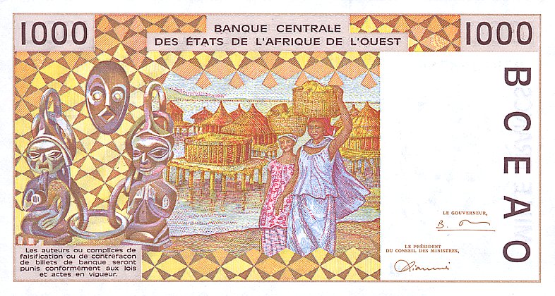 Back of West African States p611Hg: 1000 Francs from 1997