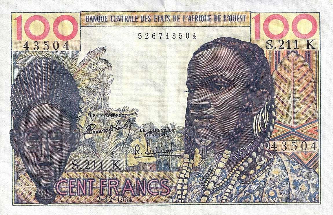 Front of West African States p701Kd: 100 Francs from 1964
