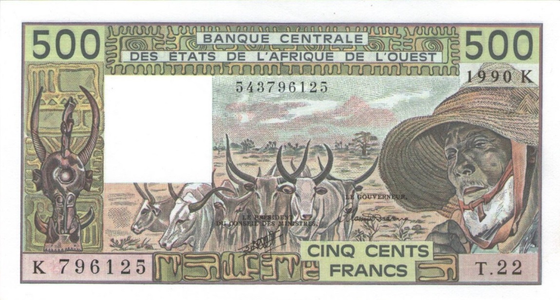 Front of West African States p706Kl: 500 Francs from 1990