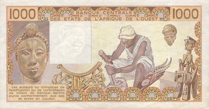 Back of West African States p707Kj: 1000 Francs from 1990