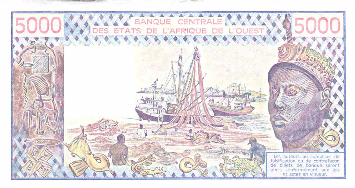 Back of West African States p708Kl: 5000 Francs from 1987