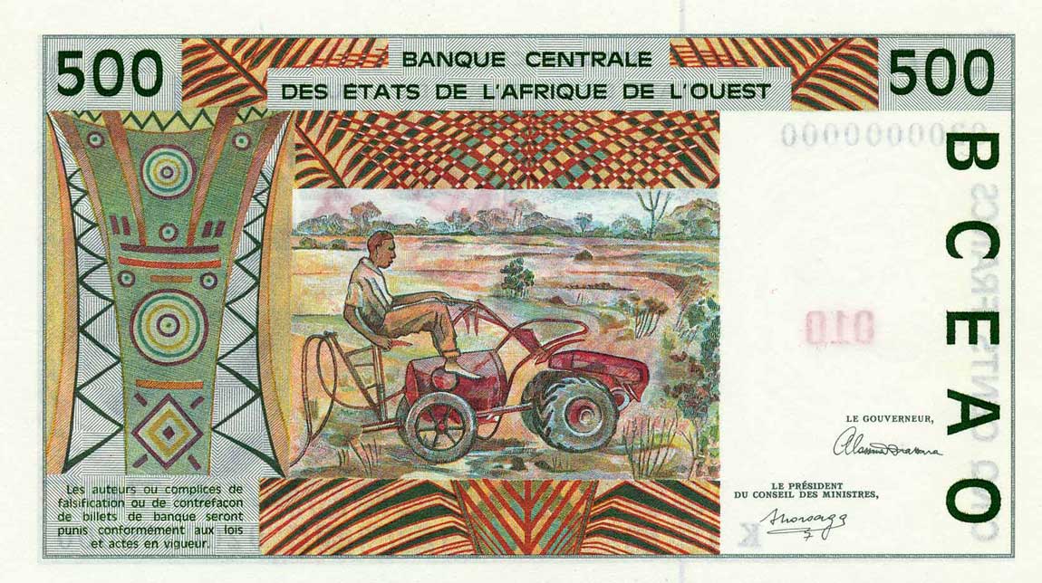 Back of West African States p710Ks: 500 Francs from 1991