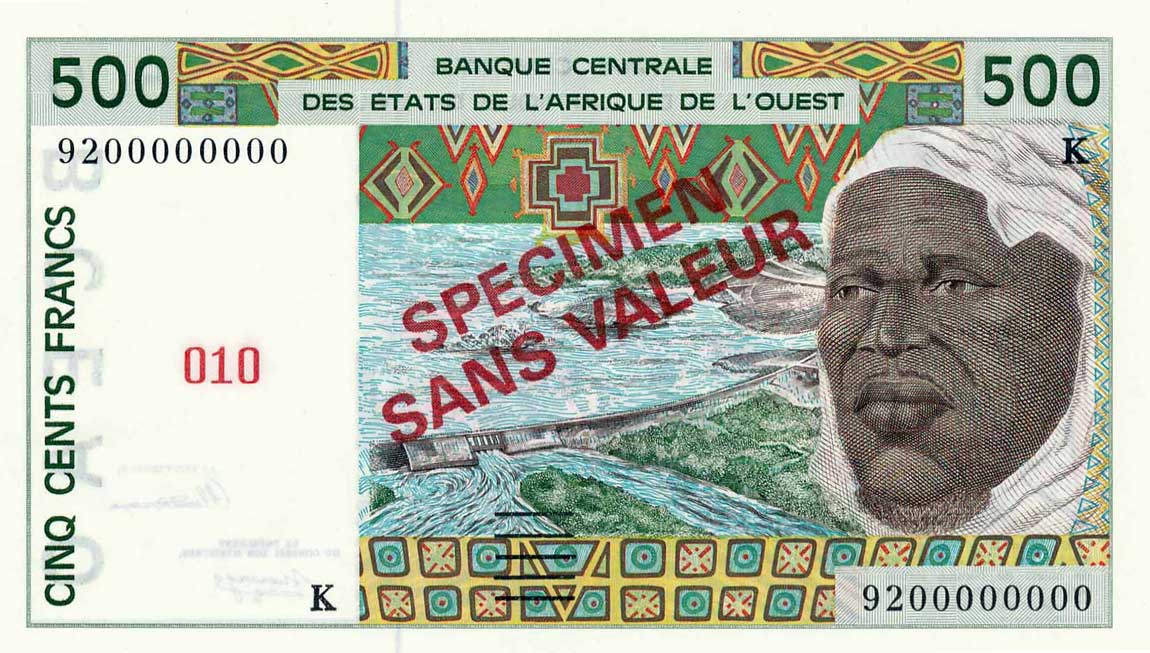 Front of West African States p710Ks: 500 Francs from 1991