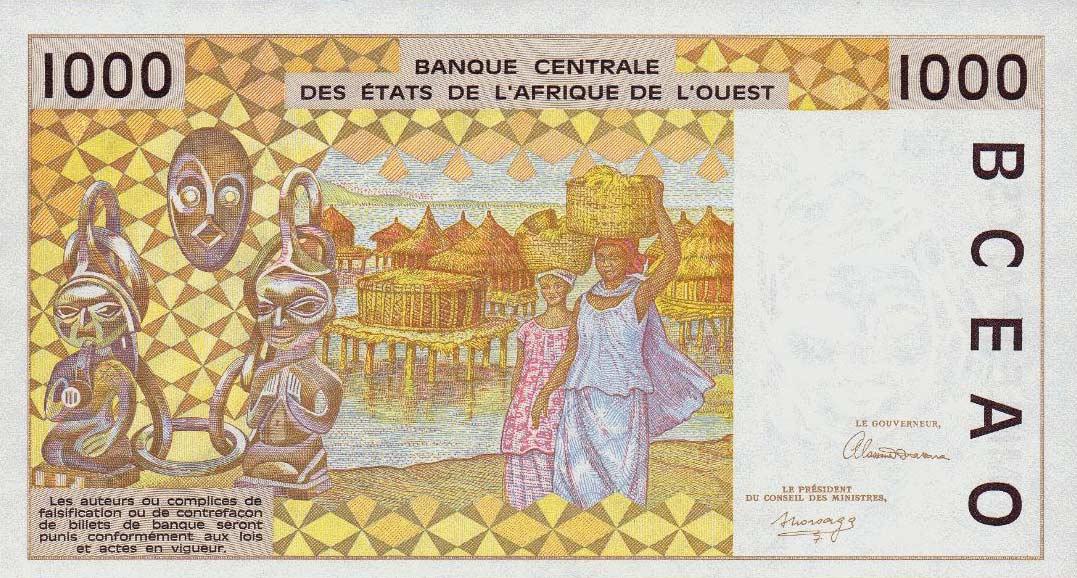 Back of West African States p711Kb: 1000 Francs from 1992