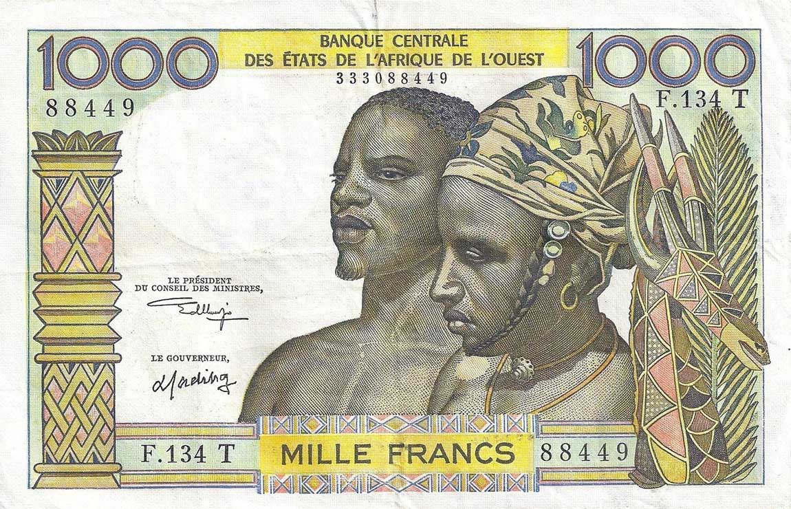 Front of West African States p803Tl: 1000 Francs from 1959