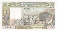 p806Te from West African States: 500 Francs from 1981