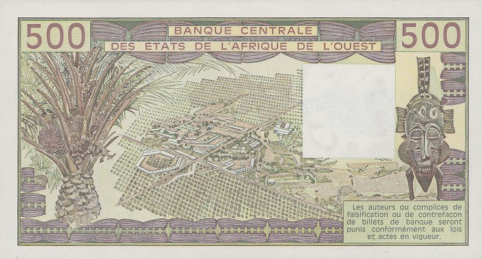 Back of West African States p806Th: 500 Francs from 1985