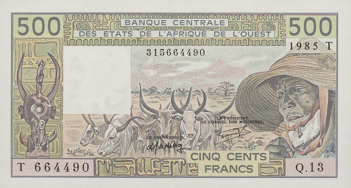 Front of West African States p806Th: 500 Francs from 1985
