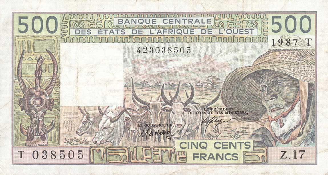 Front of West African States p806Tj: 500 Francs from 1987