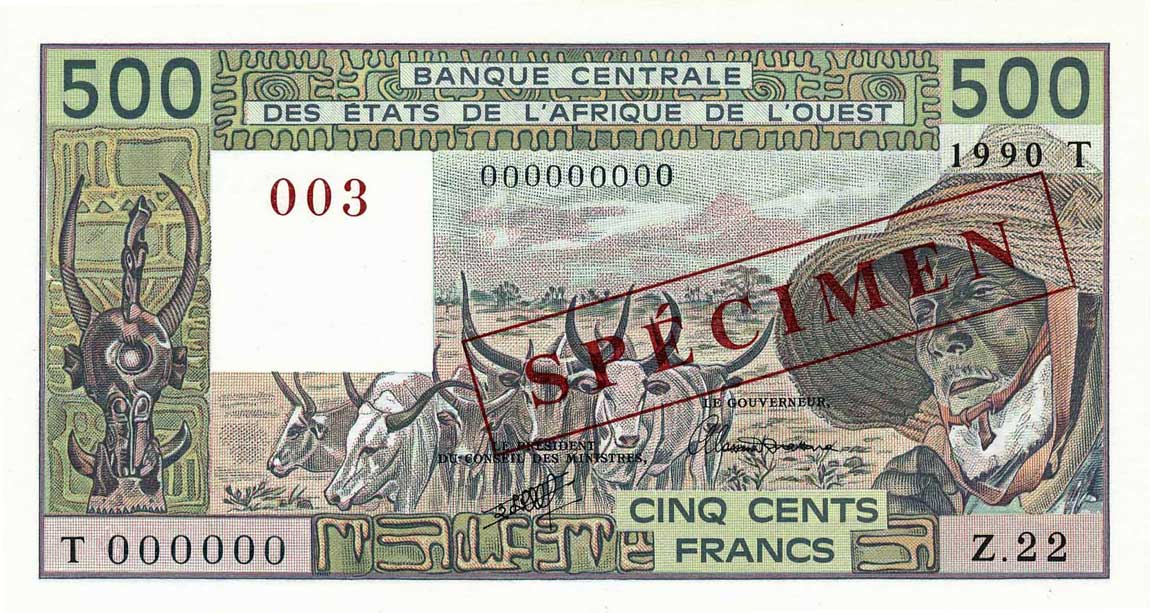 Front of West African States p806Ts: 500 Francs from 1988