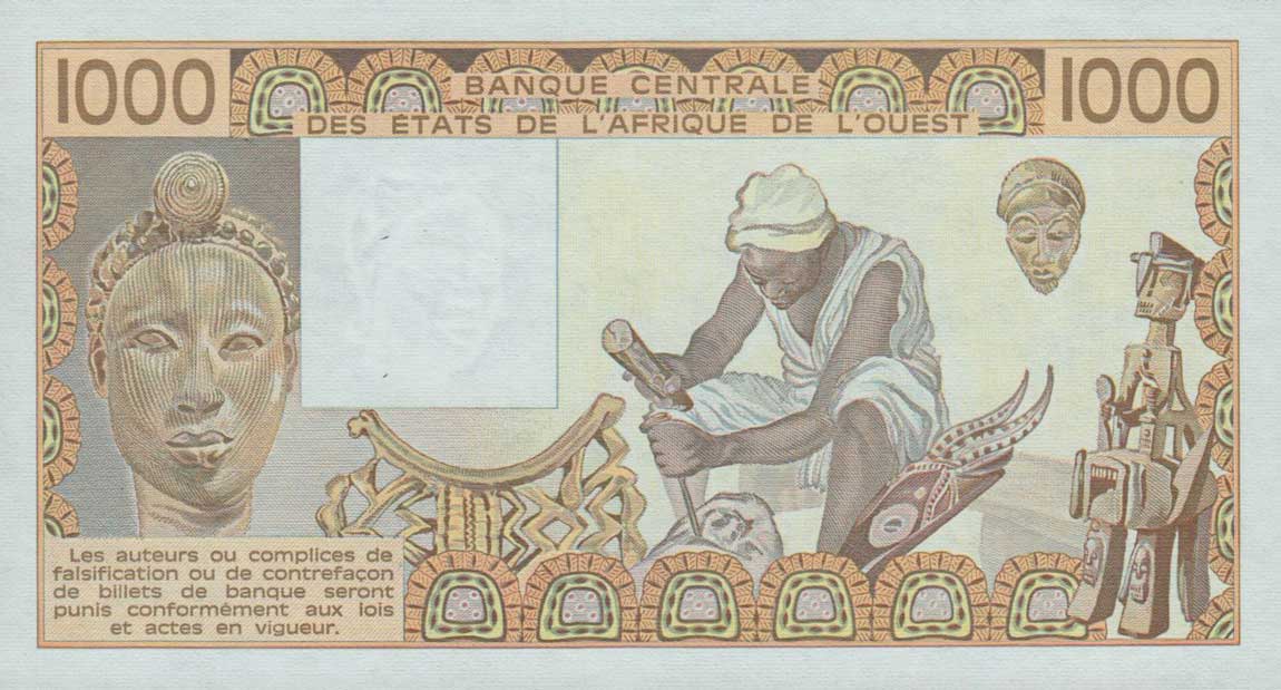 Back of West African States p807Tj: 1000 Francs from 1990