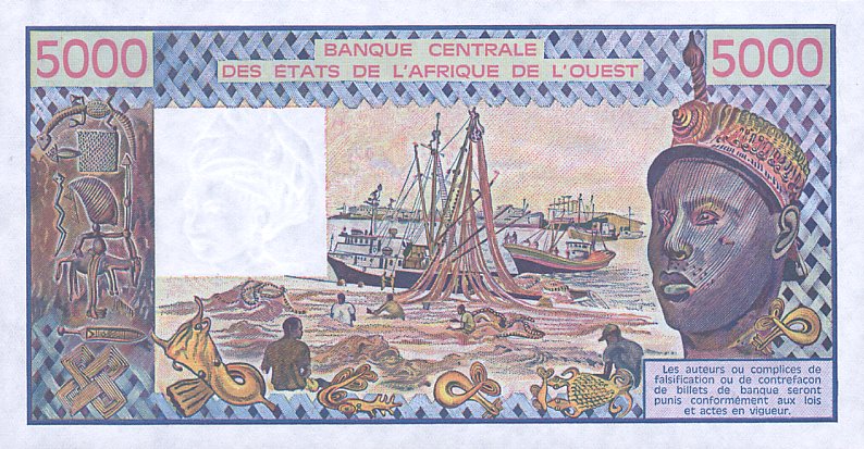 Back of West African States p808Tm: 5000 Francs from 1992