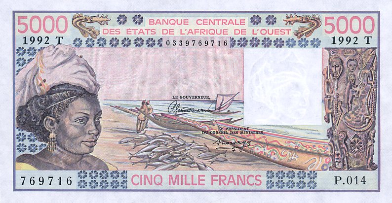 Front of West African States p808Tm: 5000 Francs from 1992