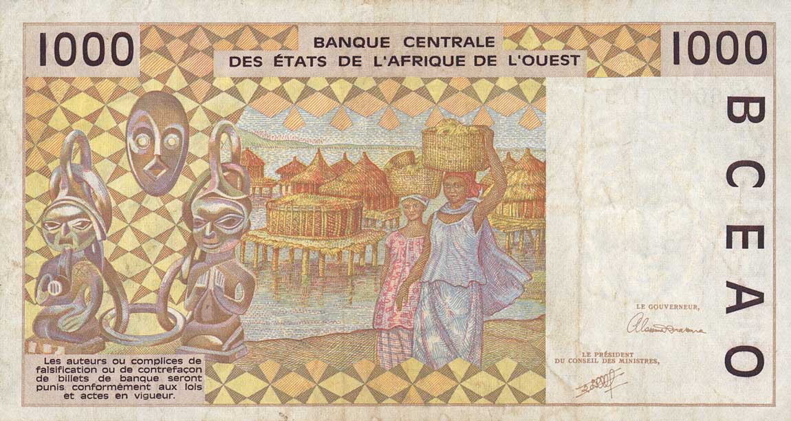 Back of West African States p811Ta: 1000 Francs from 1991