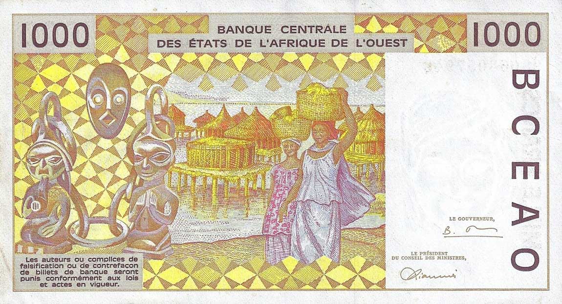 Back of West African States p811Th: 1000 Francs from 1998