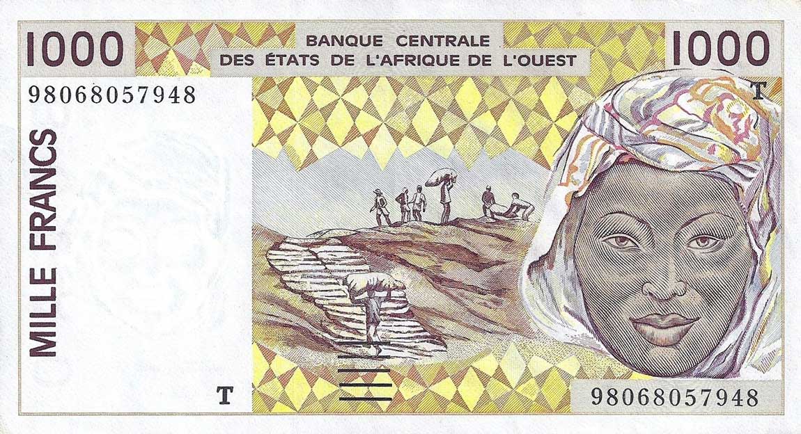 Front of West African States p811Th: 1000 Francs from 1998