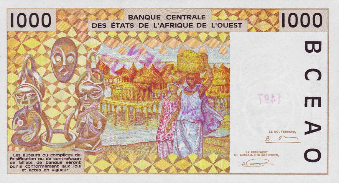 Back of West African States p811Ts: 1000 Francs from 1991