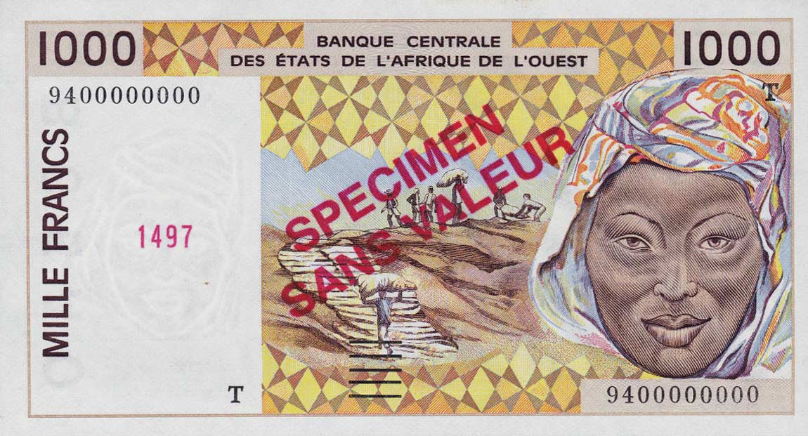 Front of West African States p811Ts: 1000 Francs from 1991