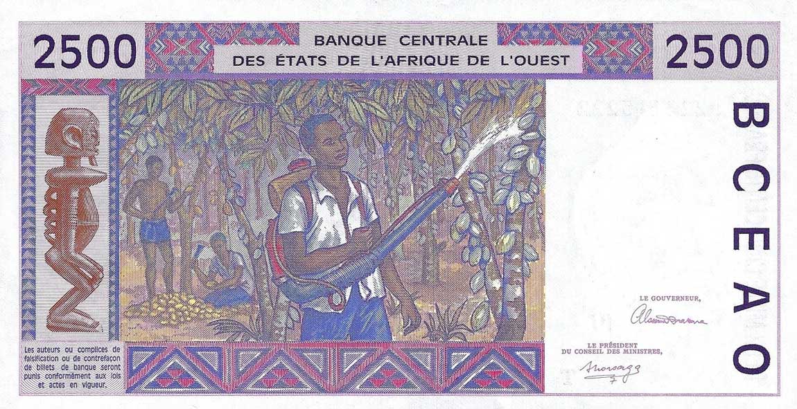 Back of West African States p812Ta: 2500 Francs from 1992