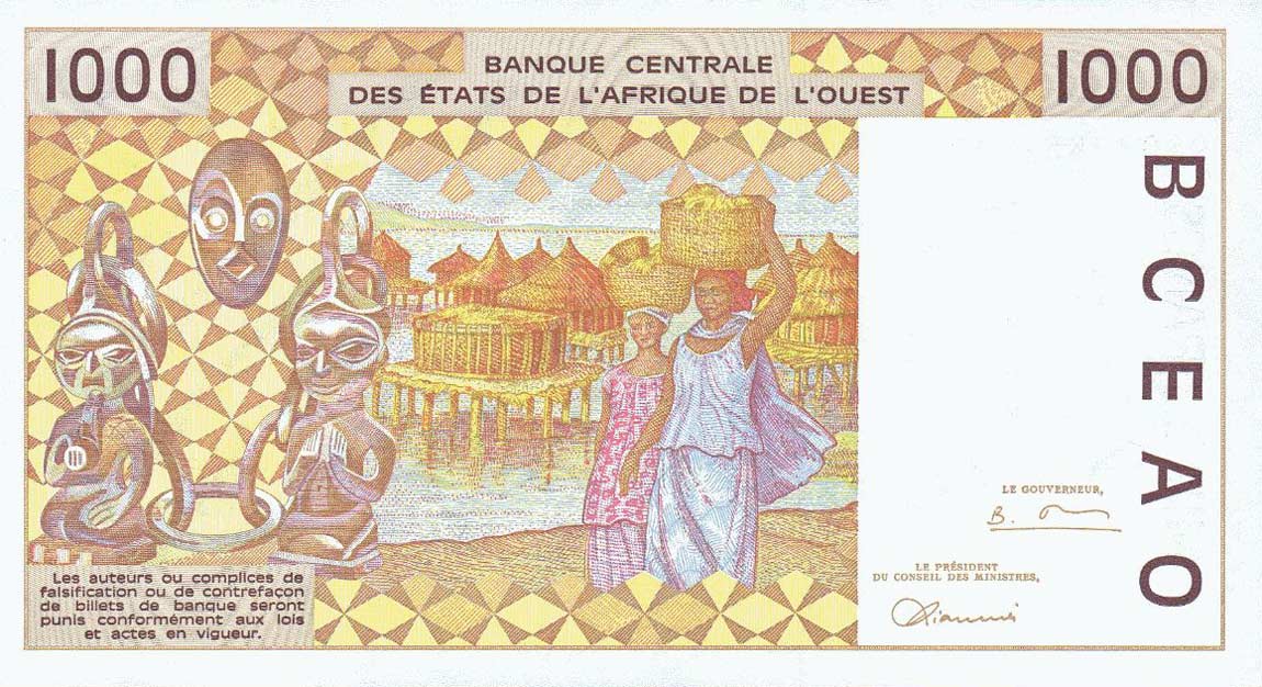 Back of West African States p911Sb: 1000 Francs from 1998