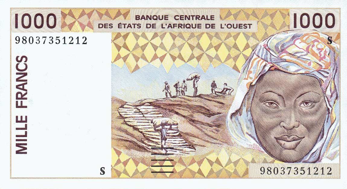 Front of West African States p911Sb: 1000 Francs from 1998