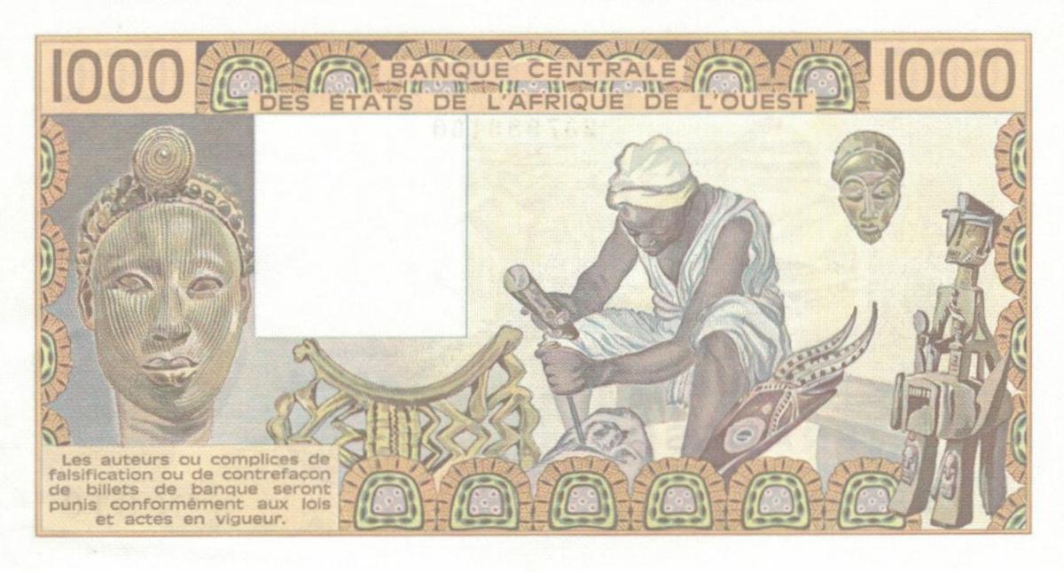 Back of West African States p107Af: 1000 Francs from 1985