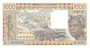 p107Af from West African States: 1000 Francs from 1985