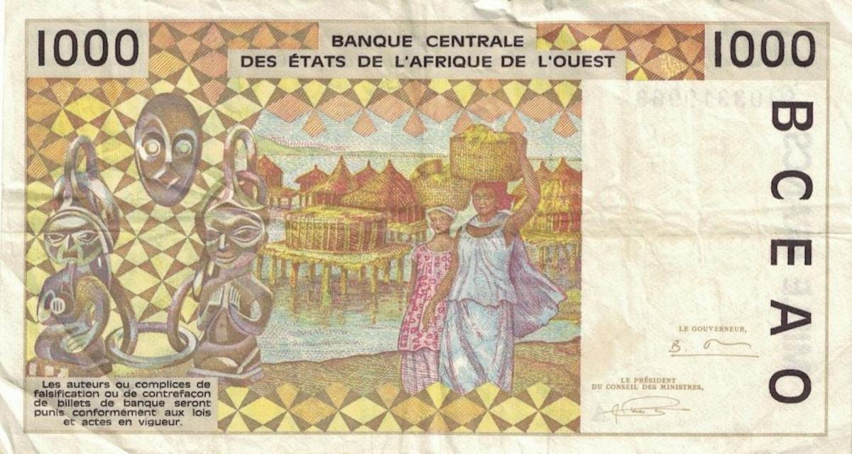 Back of West African States p111Ad: 1000 Francs from 1994