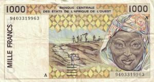 p111Ad from West African States: 1000 Francs from 1994
