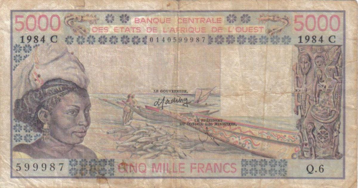 Front of West African States p308Ci: 5000 Francs from 1984