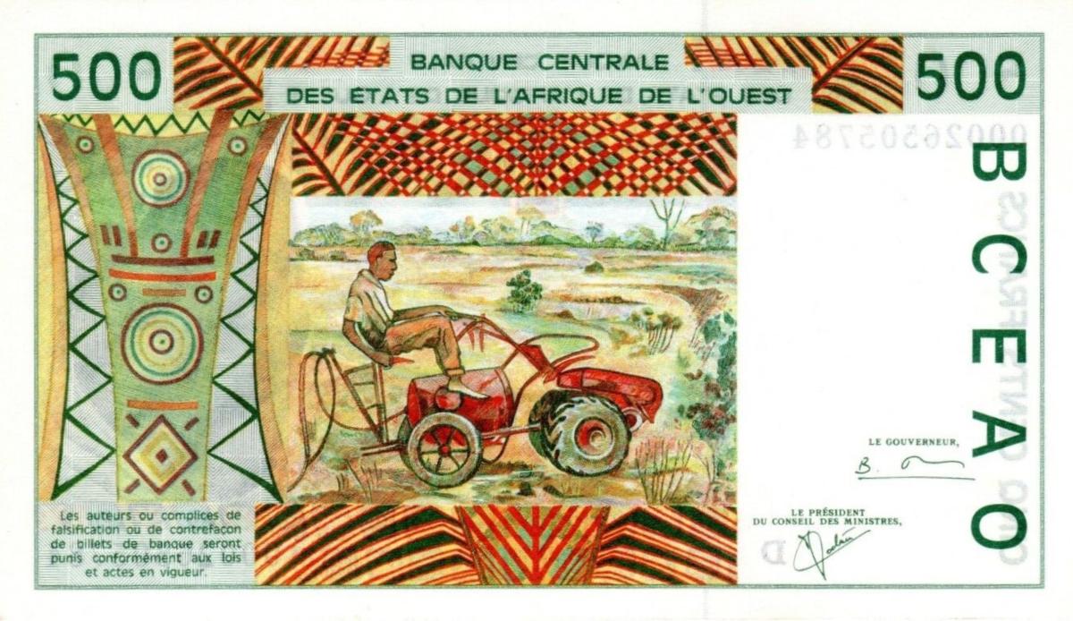 Back of West African States p410Dk: 500 Francs from 2000