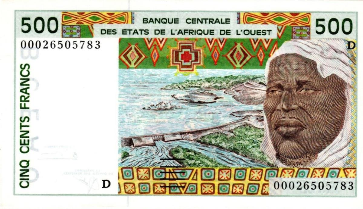 Front of West African States p410Dk: 500 Francs from 2000