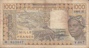 p607Hc from West African States: 1000 Francs from 1981
