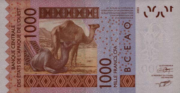 Back of West African States p615Hd: 1000 Francs from 2007