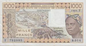 p807Tg from West African States: 1000 Francs from 1986