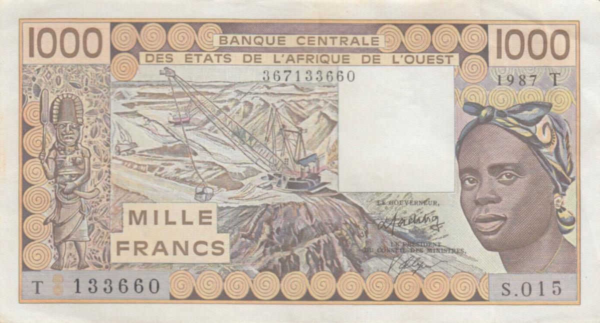 Front of West African States p807Th: 1000 Francs from 1987