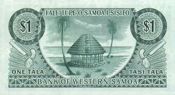 Back of Western Samoa p16a: 1 Tala from 1967