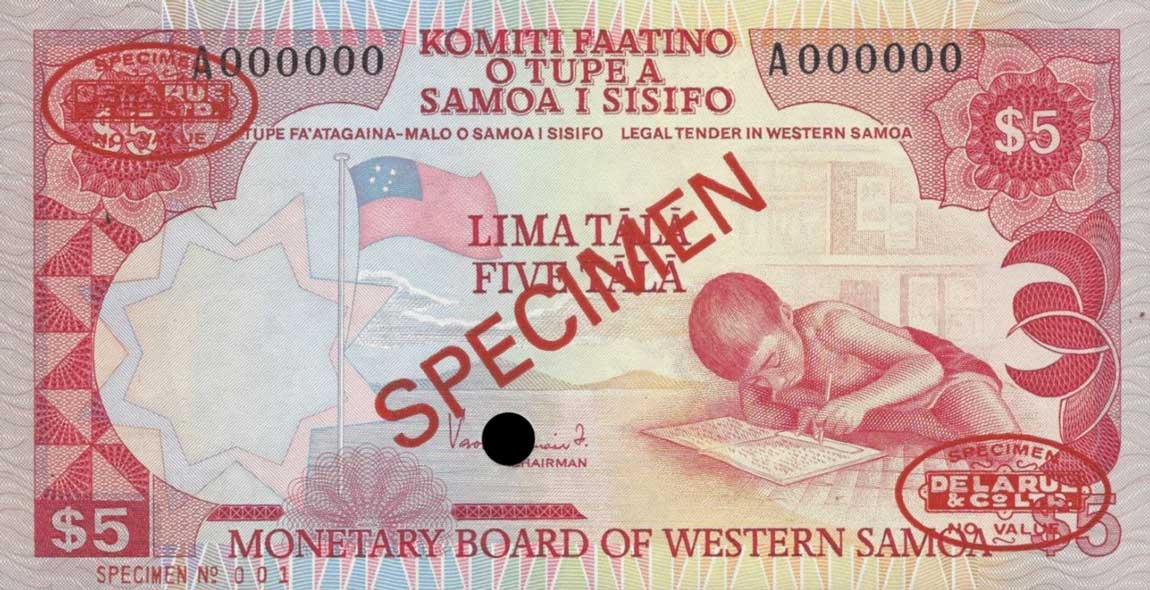 Front of Western Samoa p21s: 5 Tala from 1980